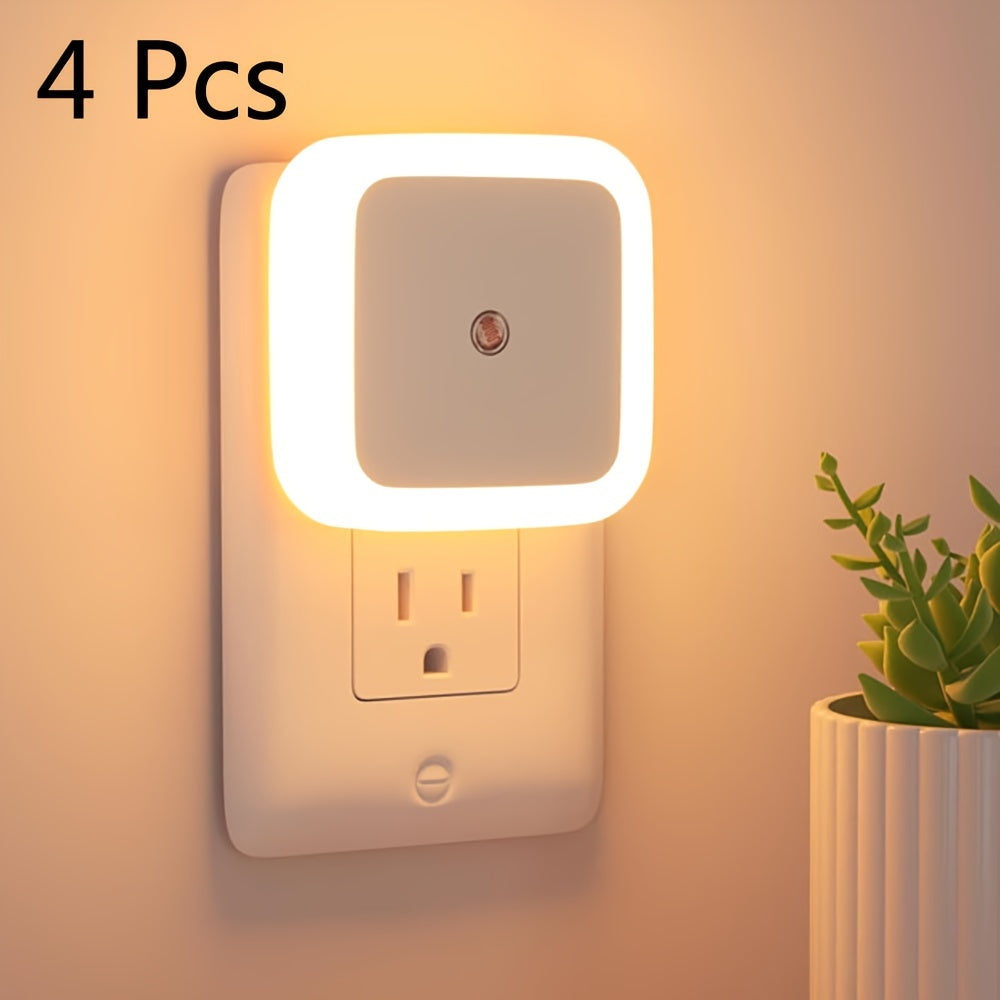4pcs Night Lights, Smart Night Light Plug into Wall, LED Night Light Lamp with Smart Sensor, Nightlight Auto-On/Off for Bedroom, Kitchen, Stairs, Hallway, Cute Night Light, Bedroom Lamp, Bed Side Lamp, Light For Bedroom, Bedr