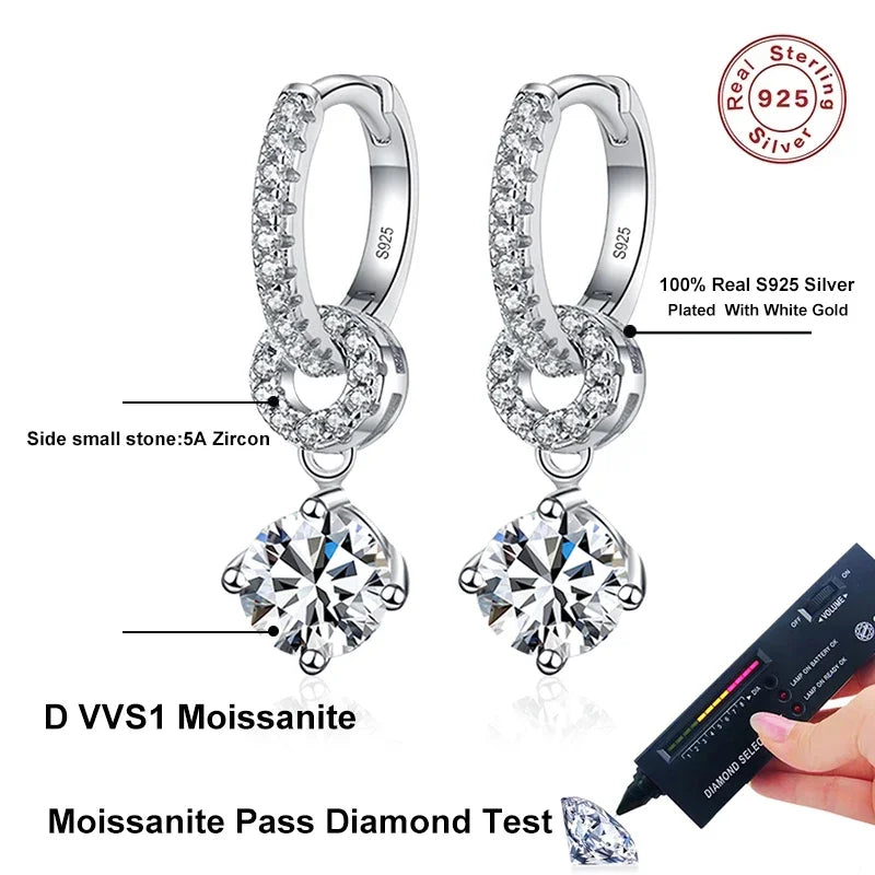 NeeTim Drop Earrings – Moissanite – White Gold – Elegant Gift
