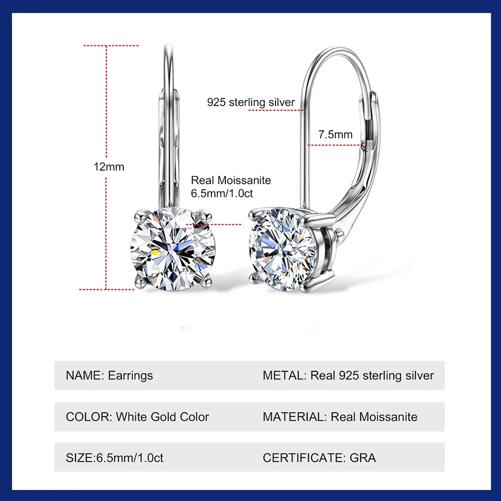 Sweetrain 1CT Moissanite Earrings for Women 6.5mm D Color Brilliant Round Cut Lab Created Diamond Earring Pure 925 Silver Hoops
