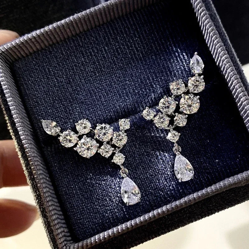 NKHOG Full Moissanite Drop Earrings S925 Silver Pear Cut Water Drop Diamond Angel's Wings Earring Women Jewelry Gifts GRA Tested