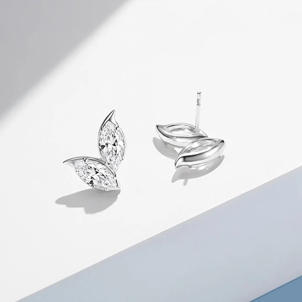 Marquise Cut Moissanite Studs β 2-Leaf Design β 4CT β White Gold