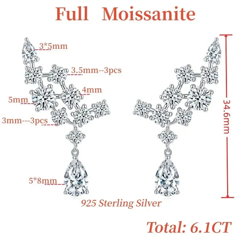 NKHOG Full Moissanite Drop Earrings S925 Silver Pear Cut Water Drop Diamond Angel's Wings Earring Women Jewelry Gifts GRA Tested