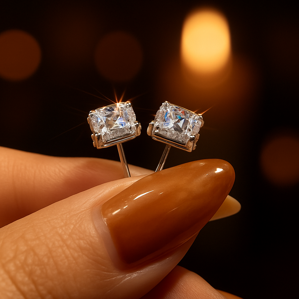 Radiant Moissanite 1CT – Classic Halo Studs in White Gold by KNB