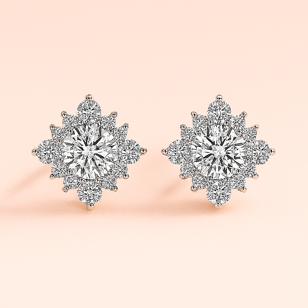 Snowflake Moissanite Studs – 18K White Gold – Pass Diamond Test