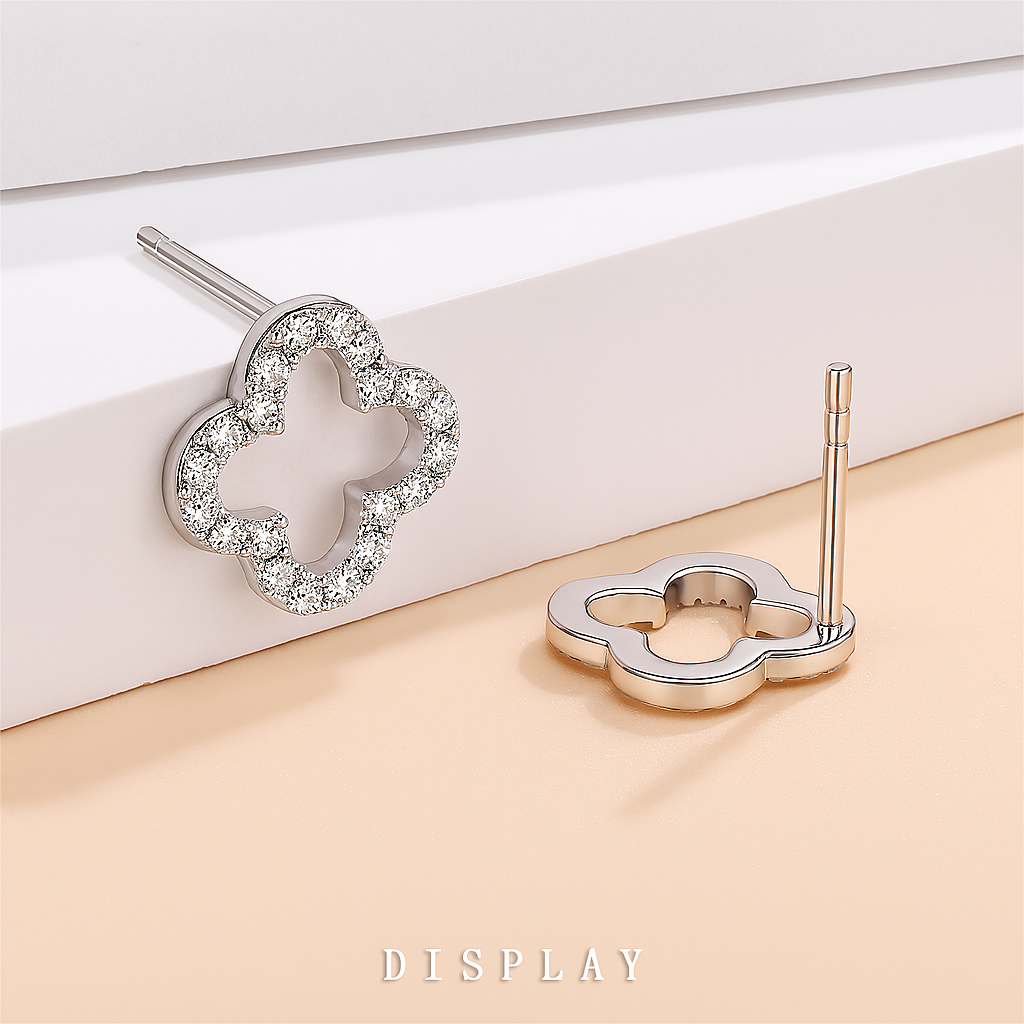 Moissanite Lucky Studs – 18K White Gold – Elegant Bridal Gift