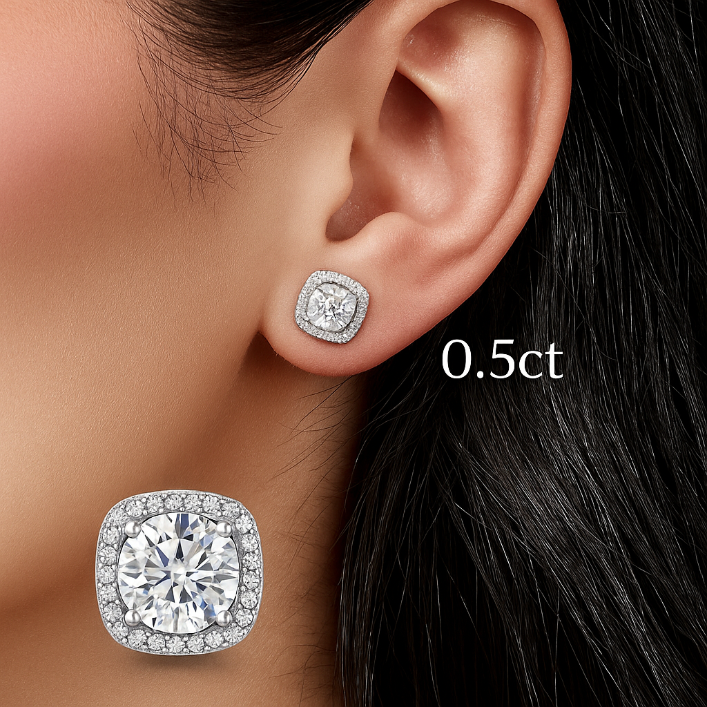 Radiant Moissanite 1CT – Classic Halo Studs in White Gold by KNB