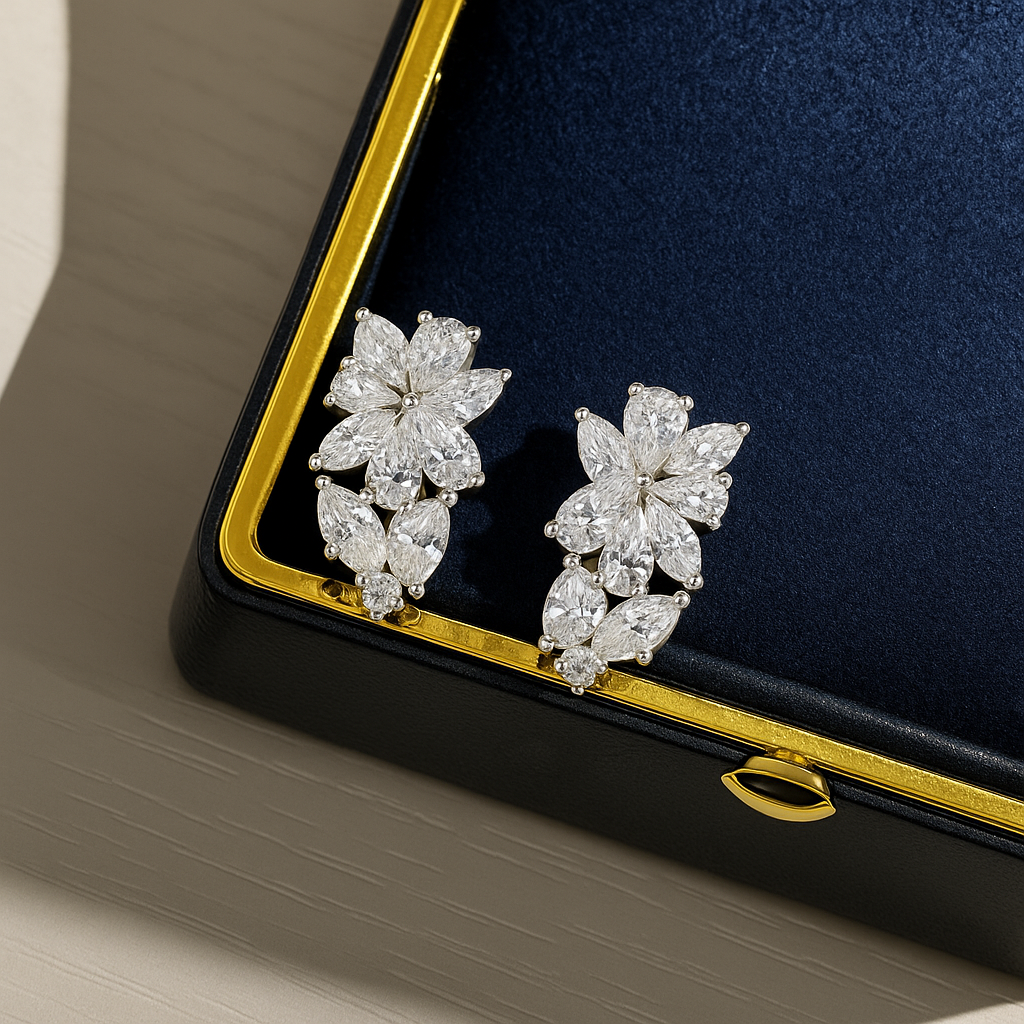 Snowflake Stud Earrings – White Gold – Luxury Bridal Design