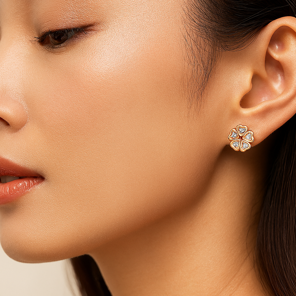 Moissanite Flower Studs β 0.25CT β 18K Rose Gold β Bridal Gift