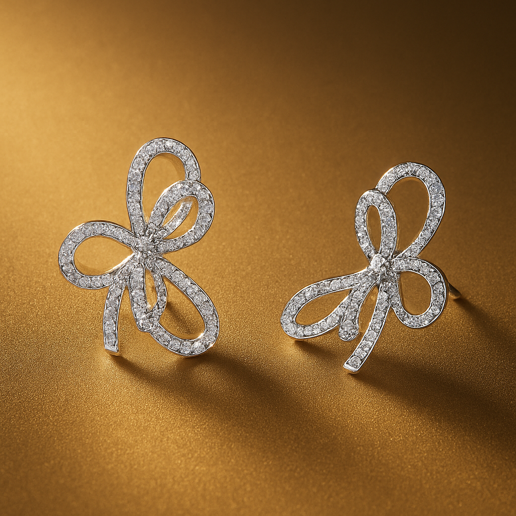 Moissanite Bow Stud Earrings – White Gold – Romantic Engagement