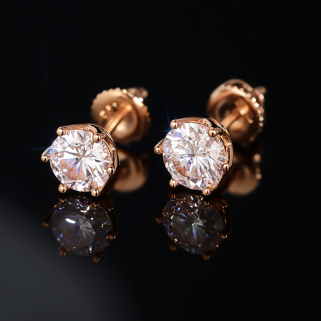 Elegant Pink Moissanite Studs β 6.5mm β Rose Gold Color for Women
