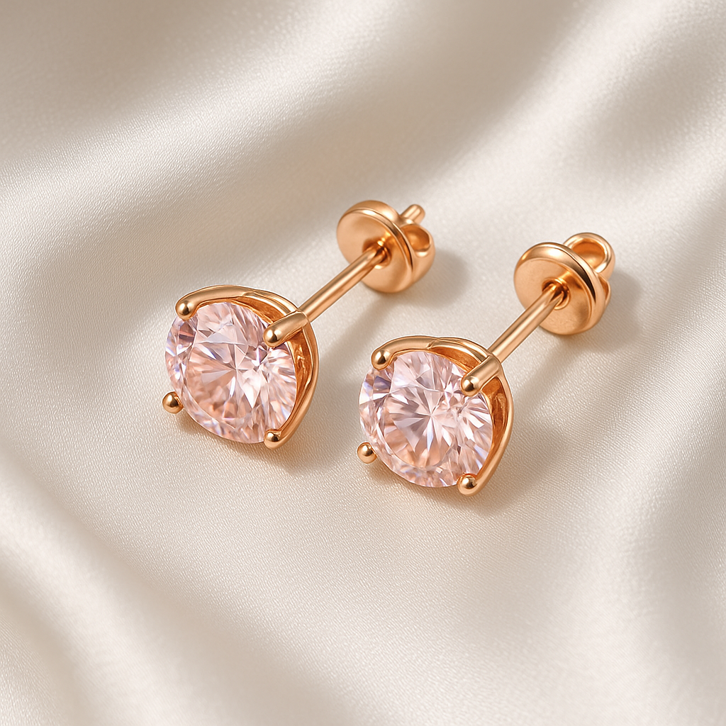 Elegant Pink Moissanite Studs β 6.5mm β Rose Gold Color for Women