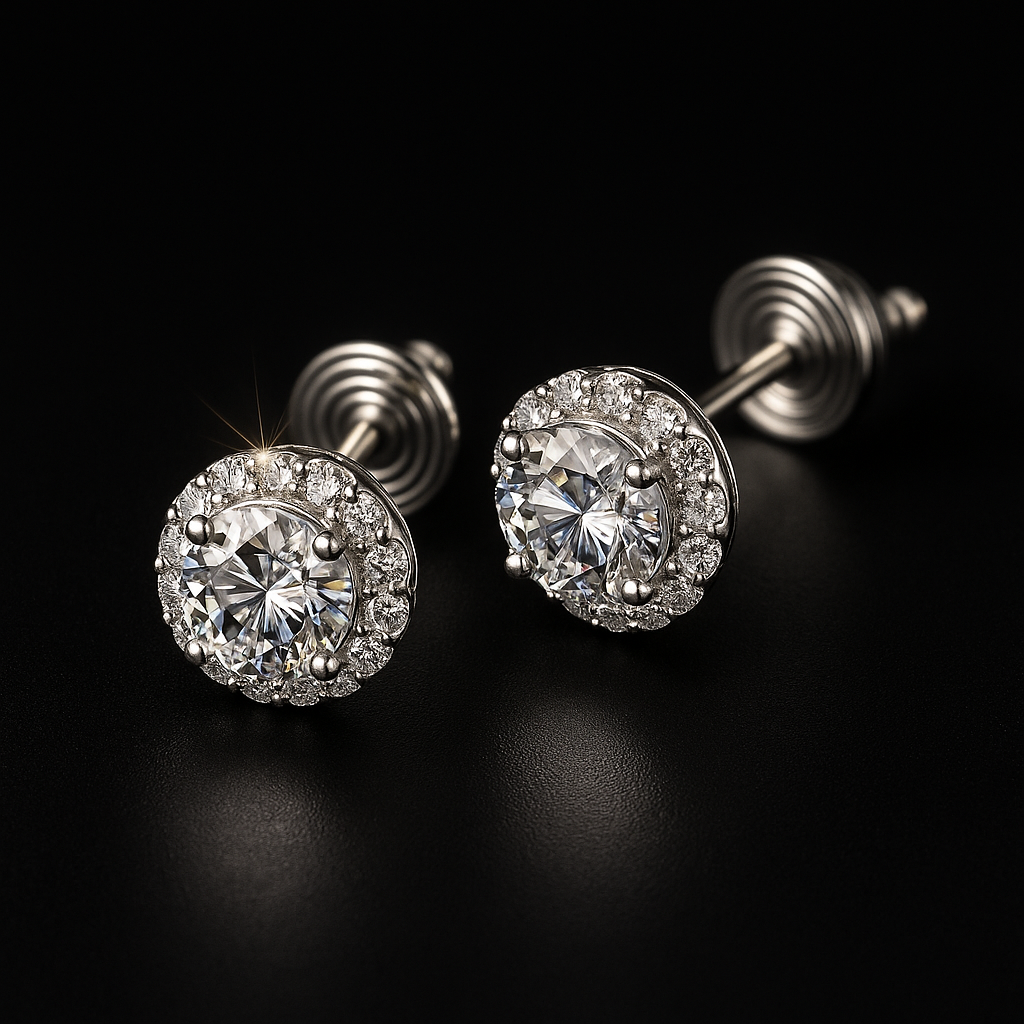 Smyoue Moissanite Studs – 0.3/0.5CT – Ideal Cut – 18K White Gold