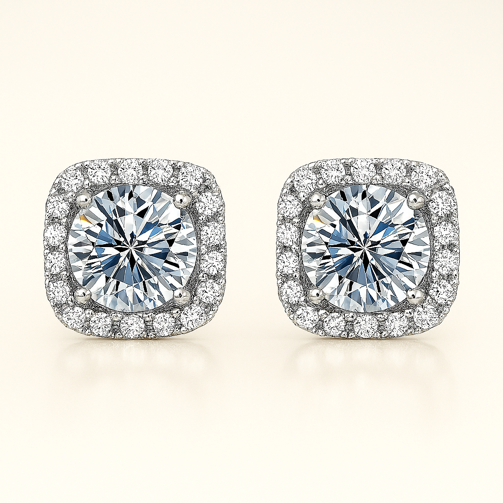Radiant Moissanite 1CT – Classic Halo Studs in White Gold by KNB