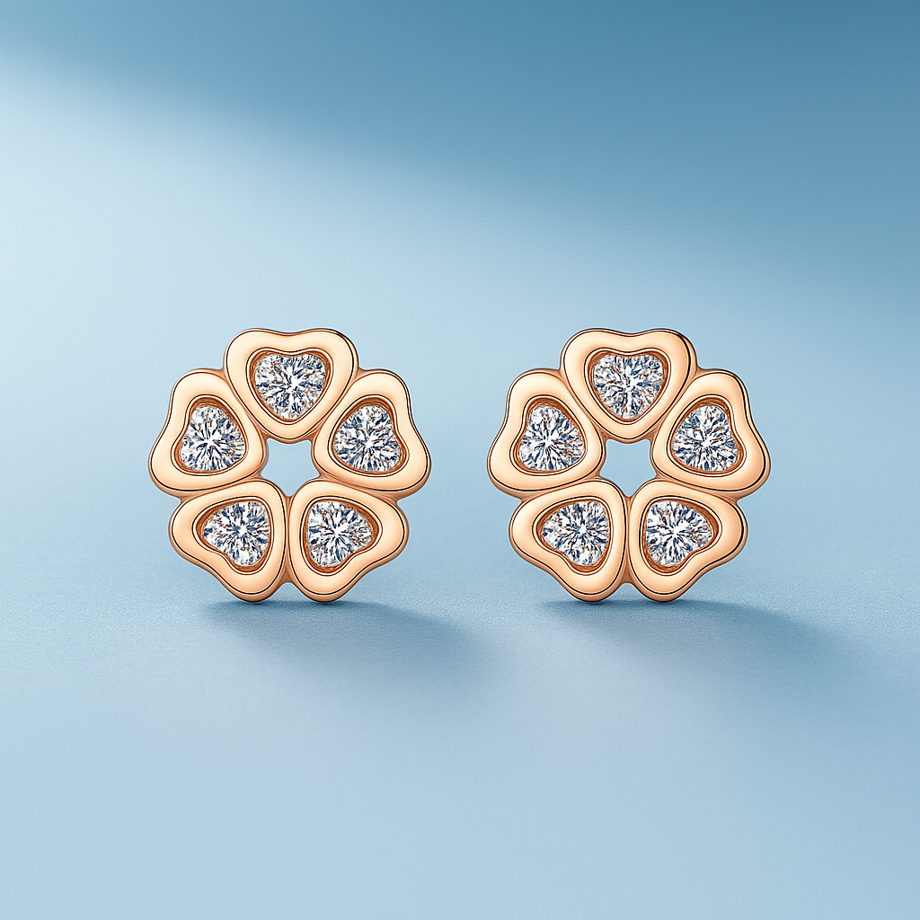 Moissanite Flower Studs β 0.25CT β 18K Rose Gold β Bridal Gift