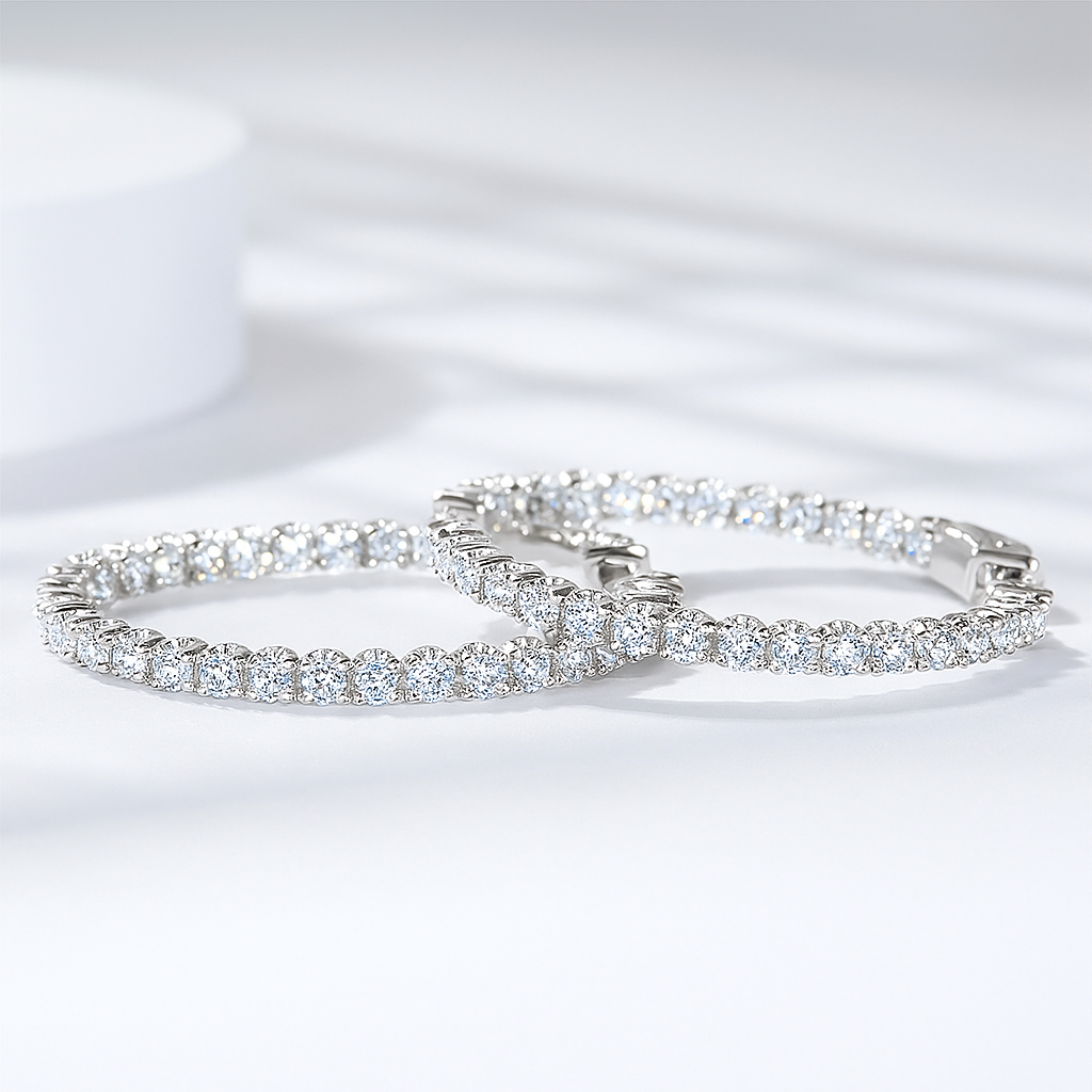 GRA Moissanite Hoops – 2mm – White Gold – Wedding Jewelry