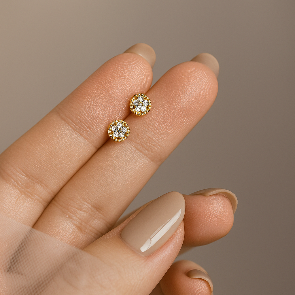 OXTAO Minimalist CZ Studs β White Gold β Elegant & Cute