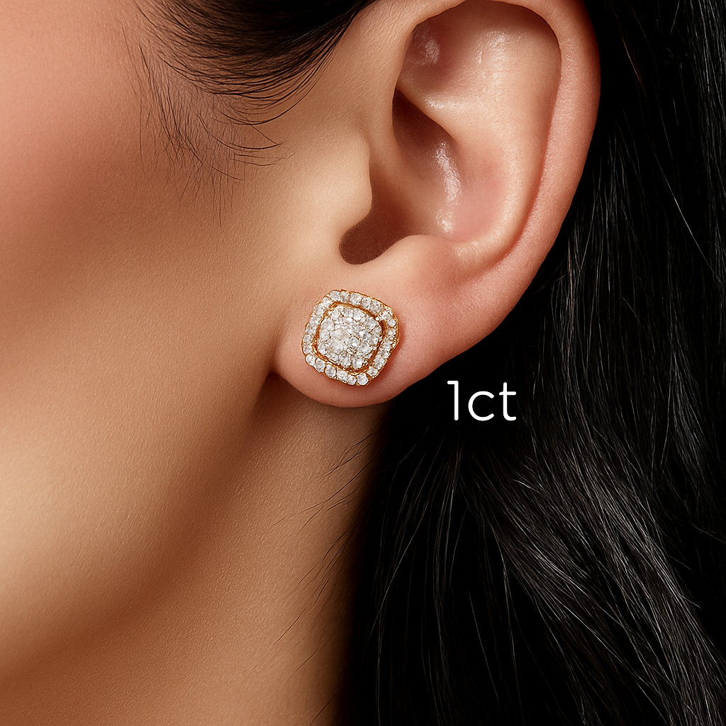Radiant Moissanite 1CT – Classic Halo Studs in White Gold by KNB