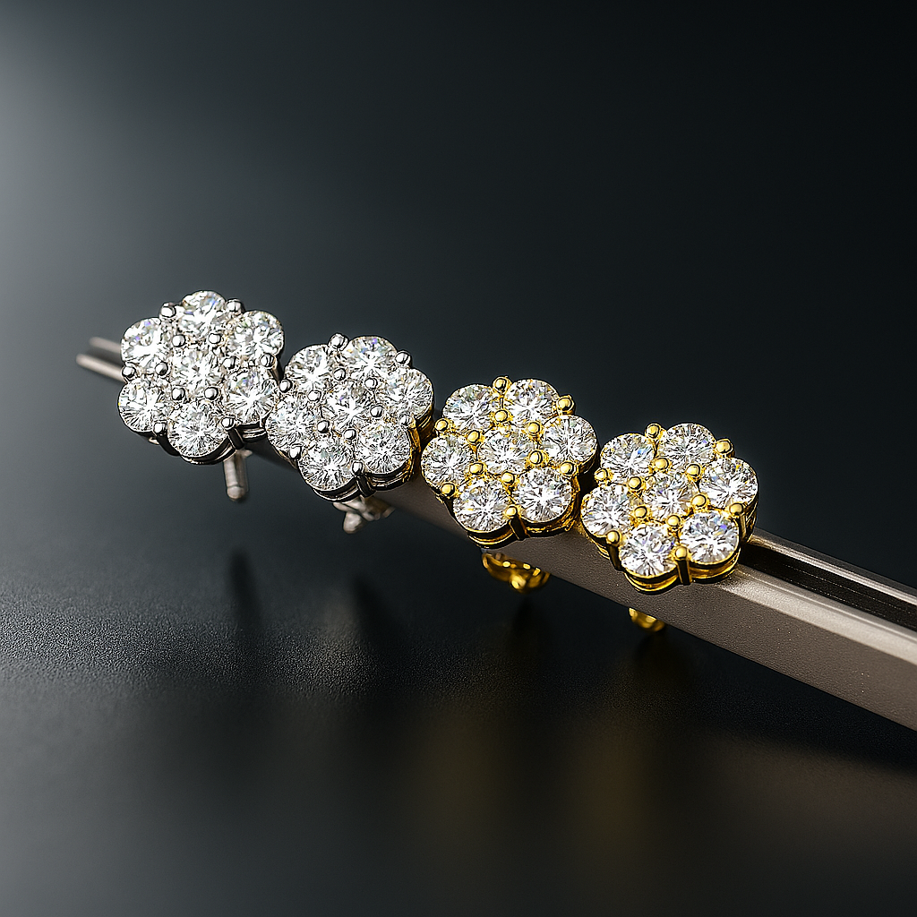 CAEVIN Moissanite Flower Studs β 7CT 5mm β White Gold β Bridal Cluster Earrings