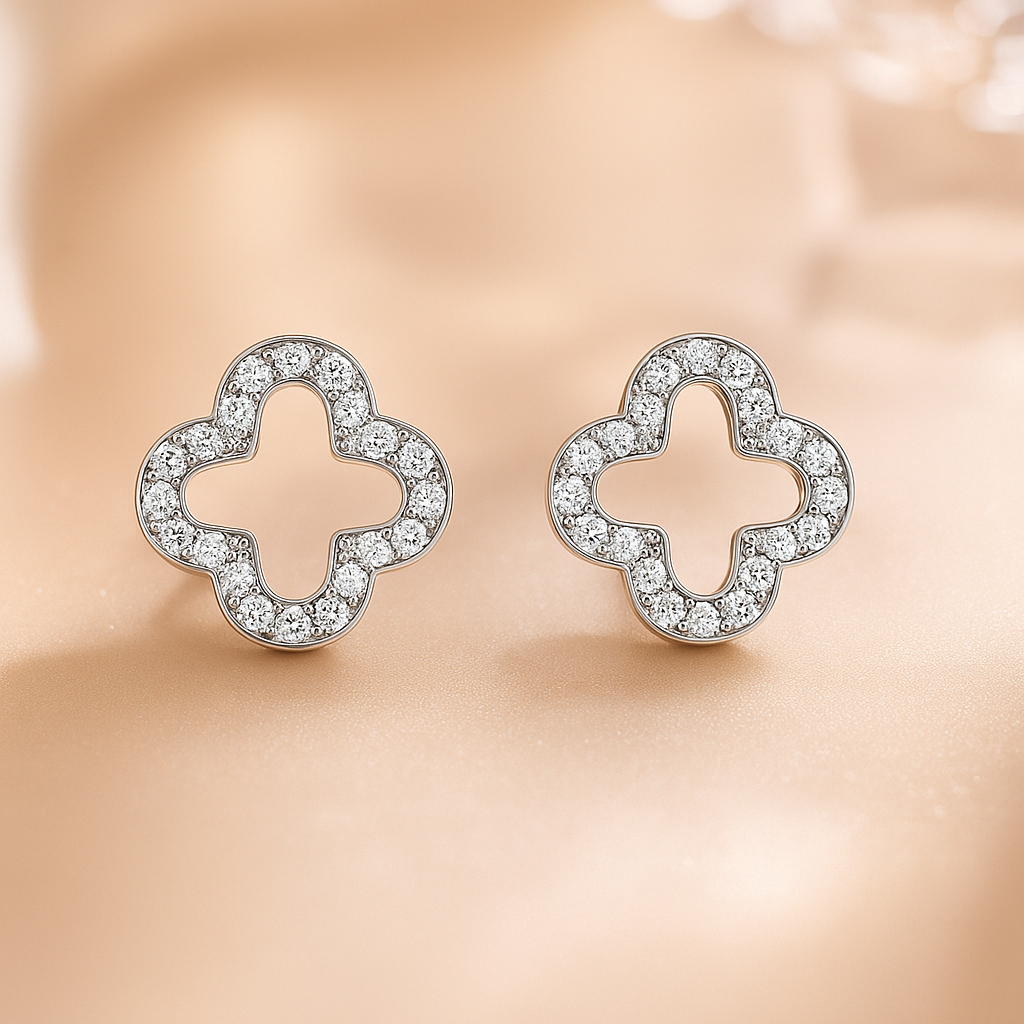 Moissanite Lucky Studs – 18K White Gold – Elegant Bridal Gift