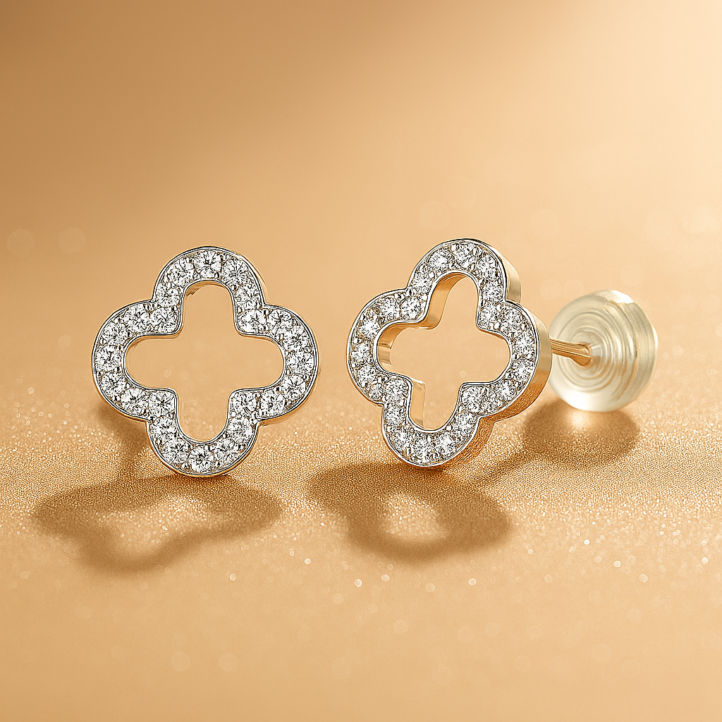 Moissanite Lucky Studs – 18K White Gold – Elegant Bridal Gift