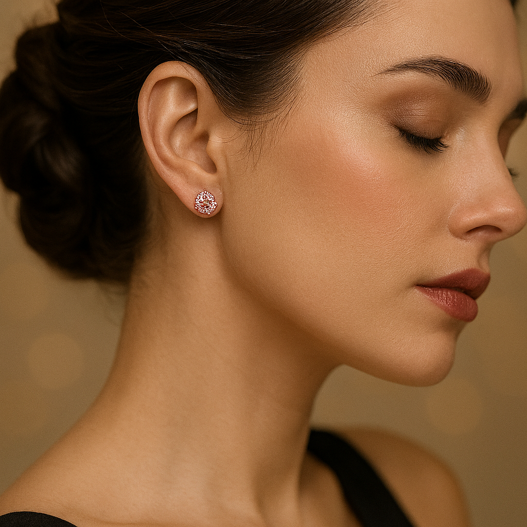 Elegant Pink Moissanite Studs β 6.5mm β Rose Gold Color for Women