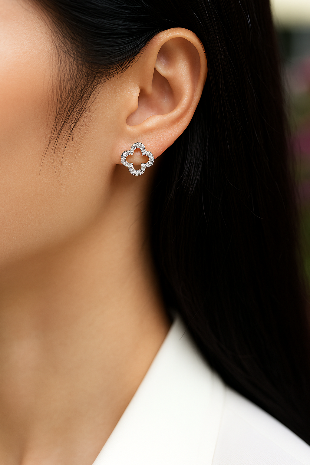 Moissanite Stud Earrings – 0.07CT D/VVS1 – GRA – White Gold