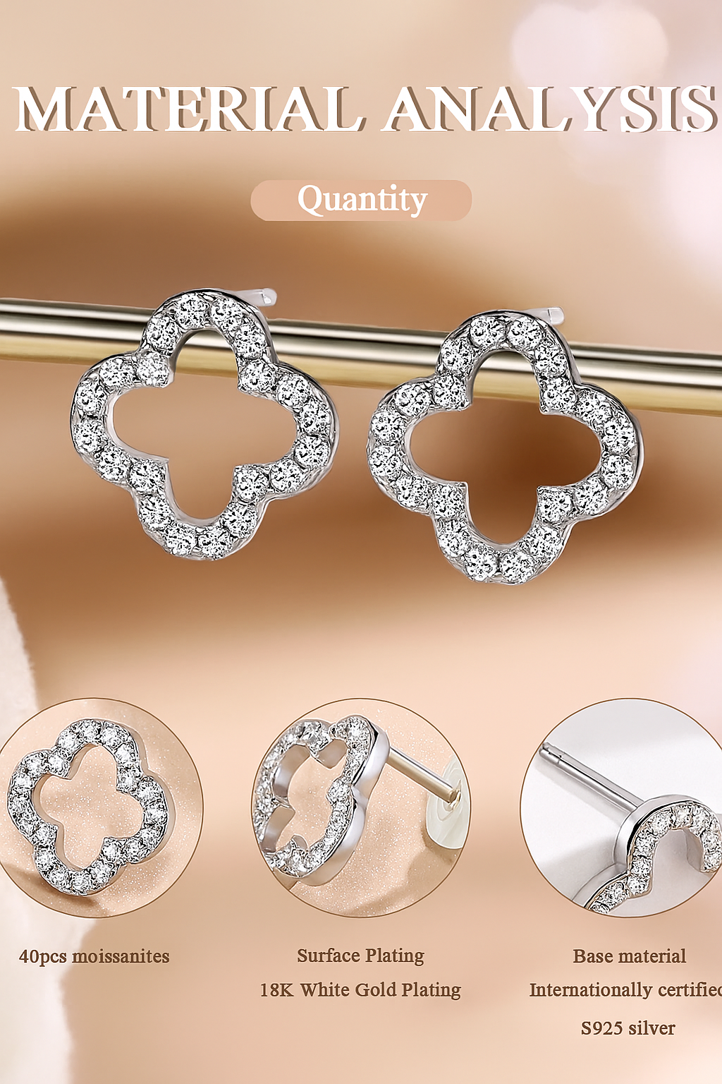 Moissanite Lucky Studs – 18K White Gold – Elegant Bridal Gift