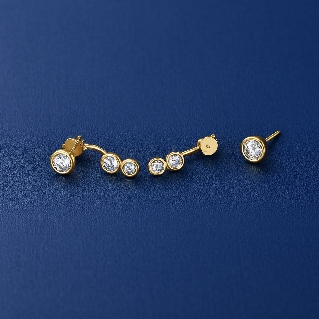 Moissanite Ear Jacket Studs β 5/4/3.5mm β White Gold β 2024 Design