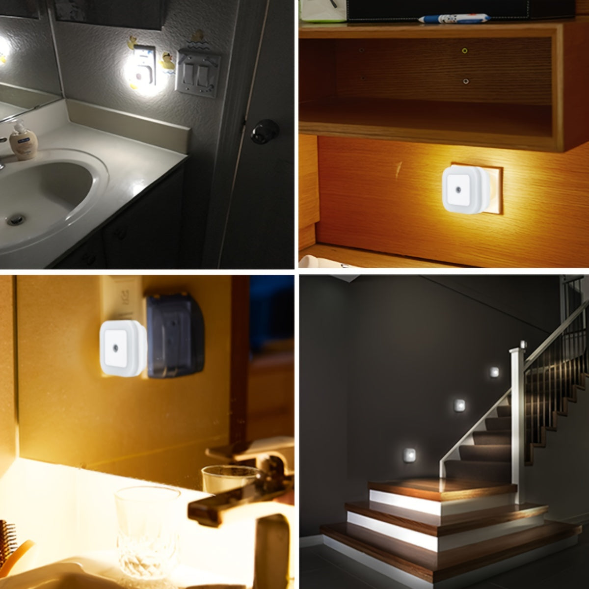 4pcs Night Lights, Smart Night Light Plug into Wall, LED Night Light Lamp with Smart Sensor, Nightlight Auto-On/Off for Bedroom, Kitchen, Stairs, Hallway, Cute Night Light, Bedroom Lamp, Bed Side Lamp, Light For Bedroom, Bedr
