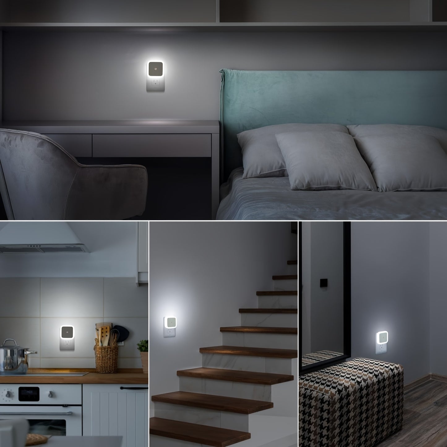 4pcs Night Lights, Smart Night Light Plug into Wall, LED Night Light Lamp with Smart Sensor, Nightlight Auto-On/Off for Bedroom, Kitchen, Stairs, Hallway, Cute Night Light, Bedroom Lamp, Bed Side Lamp, Light For Bedroom, Bedr