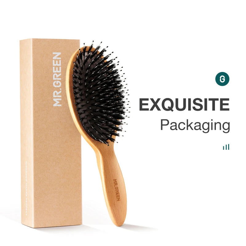 MR.GREEN Boar Bristle Hair Brush – Natural Care for Healthy Hair