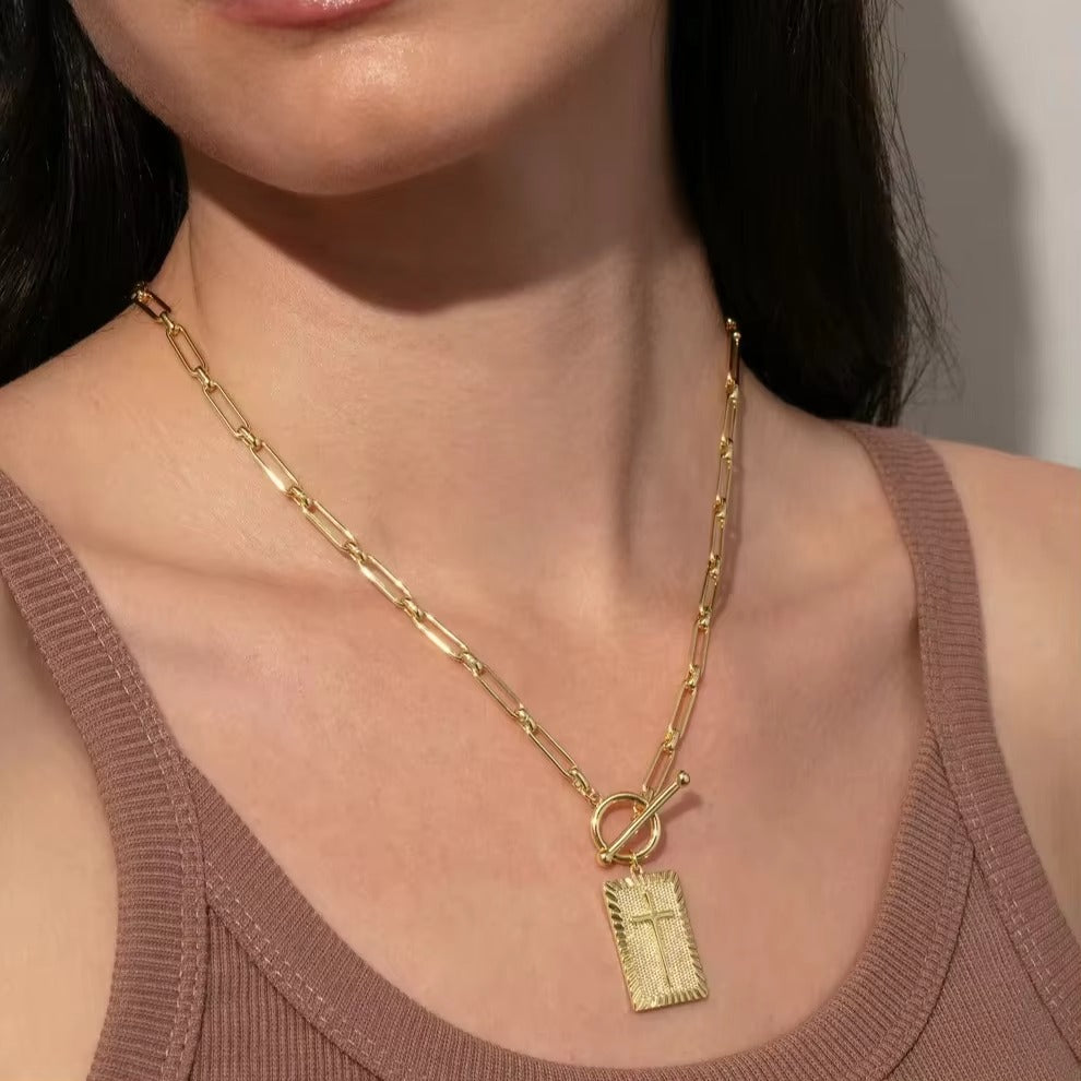 Cross Medallion Paperclip Chain