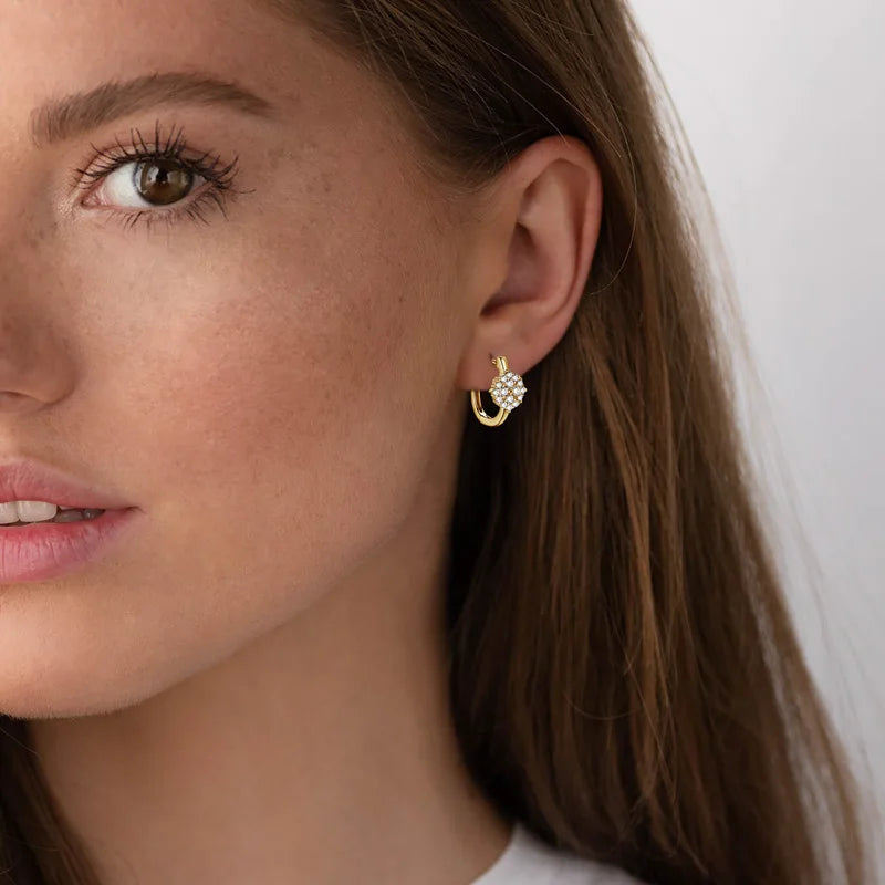IOGOU Inlaid Round Moissanite Diamond Hoop Earrings Real Silver 925 Delicate Minimalist Fine Jewelry Anniversary Gift for Women