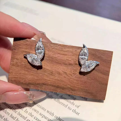Marquise Cut Moissanite Studs – 2-Leaf Design – 4CT – White Gold