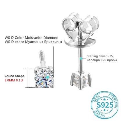 Elegant Moissanite Ear Studs – D Color, Gold-Plated