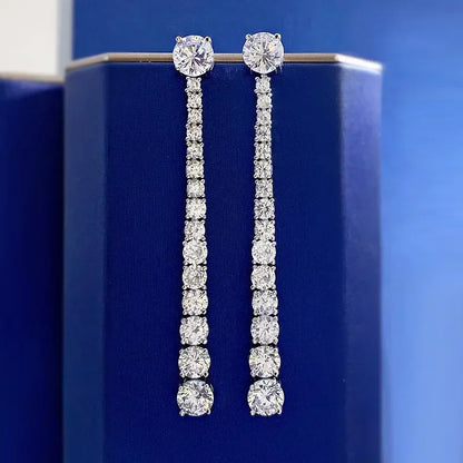 Luxury Long Lab Moissanite Diamond Dangle Earring 100% Real 925 sterling silver Party Wedding Drop Earrings for Women Jewelry