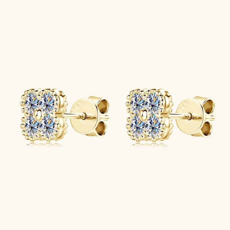 2025 Trendy Four Clover Moissanite Stud Earrings 925 Sterling Silver Flower Piercing Ear Jewelry for Women 3mm Lab Diamond Gifts