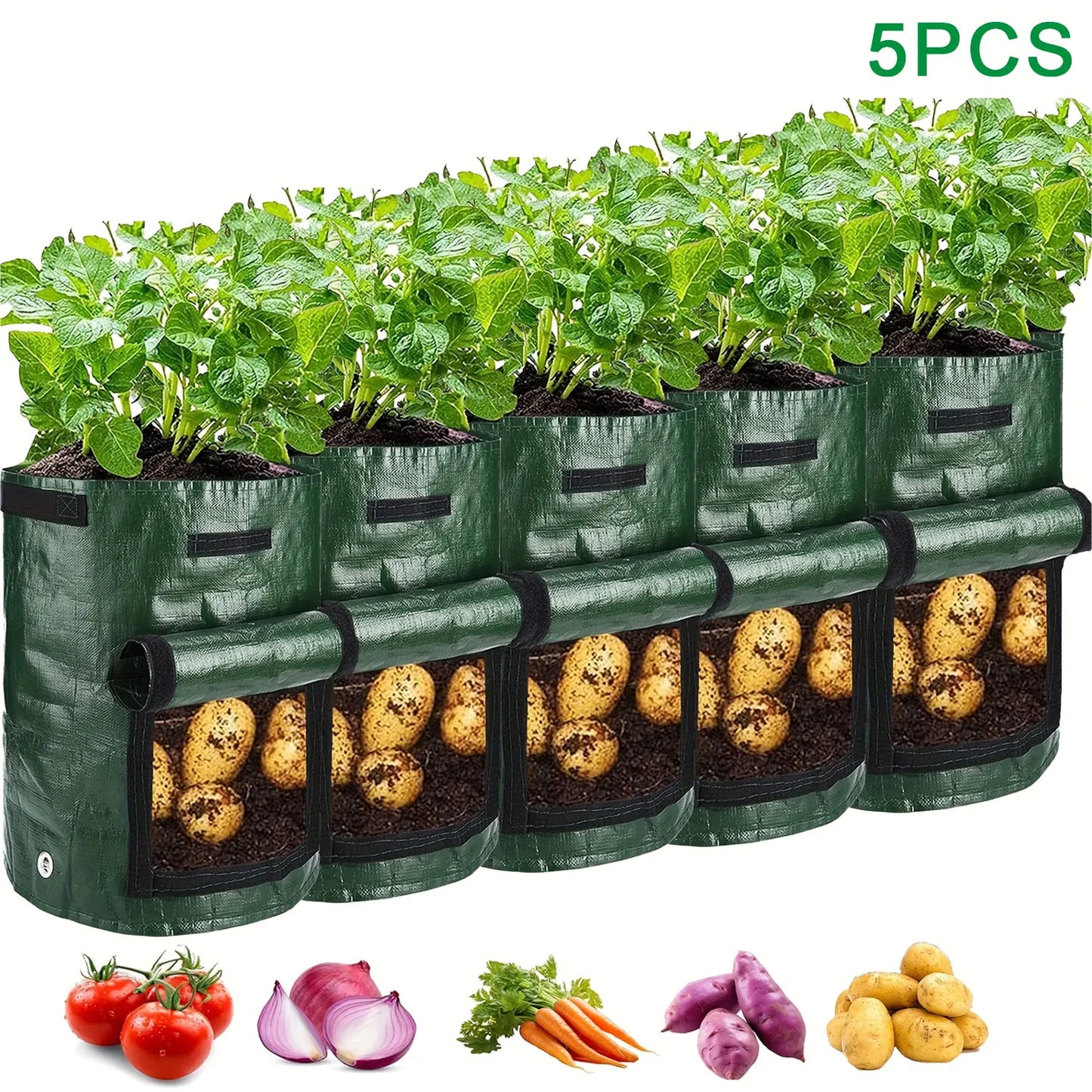 SPONDWILD 17 Pcs Thickened Potato Planting Bag 10 Gallon Garden PE Fabric Gardening Pot Vegetable Flowerpot Outdoor Planting Bag