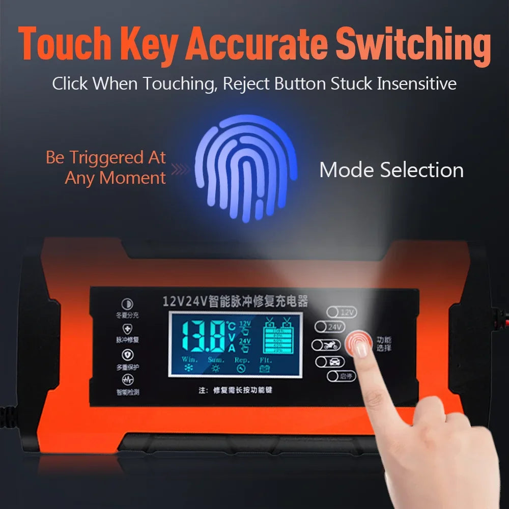 Automatic 10A Car Battery Charger – Intelligent 12V/24V Fast Charging & Repair Mode