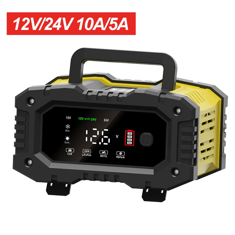 🔋Smart Battery Charger 12V/24V – Auto Charging & Pulse Repair | Safe & Fast
