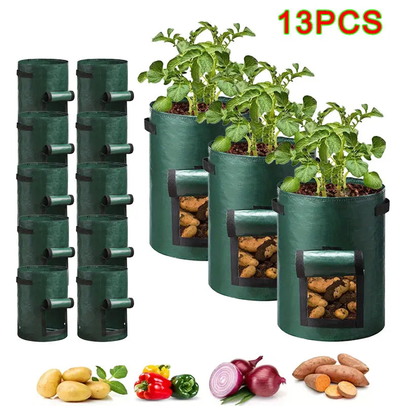SPONDWILD 17 Pcs Thickened Potato Planting Bag 10 Gallon Garden PE Fabric Gardening Pot Vegetable Flowerpot Outdoor Planting Bag
