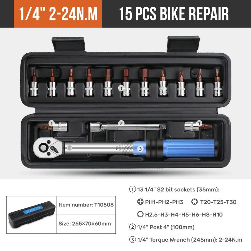 Apollo Torque Wrench Repairing Tool High Precise Torque Preset Wrenches 2-24N.m Torque Adjustable 1/4inch Ratchet Wrench