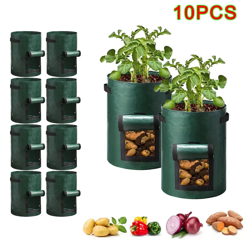 SPONDWILD 17 Pcs Thickened Potato Planting Bag 10 Gallon Garden PE Fabric Gardening Pot Vegetable Flowerpot Outdoor Planting Bag