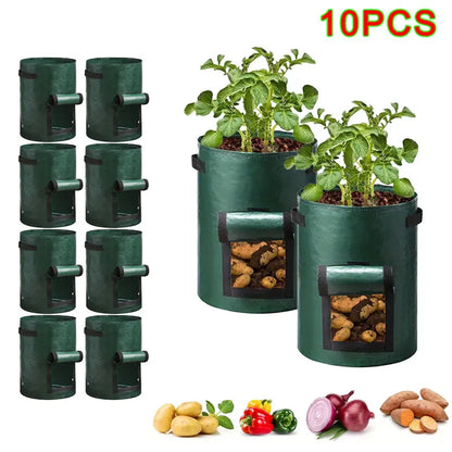 SPONDWILD 17 Pcs Thickened Potato Planting Bag 10 Gallon Garden PE Fabric Gardening Pot Vegetable Flowerpot Outdoor Planting Bag