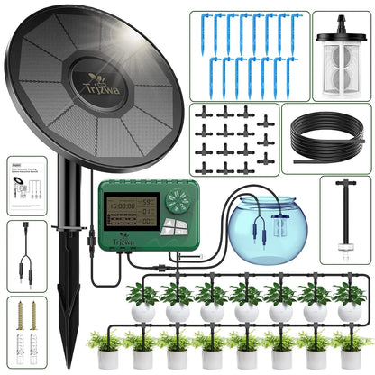 Solar Irrigation Equipment Greenhouse Irrigation Drip Irrigation Kit with 15M Hose for Potted Plants with Automatic Timer