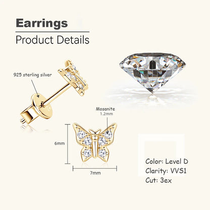 OXTAO 925 Sterling Silver Moissanite Butterfly Earrings Female Jewelry Sparkling Lab Diamond Piercing Earring Gift GRA Certified