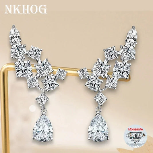 NKHOG Full Moissanite Drop Earrings S925 Silver Pear Cut Water Drop Diamond Angel's Wings Earring Women Jewelry Gifts GRA Tested