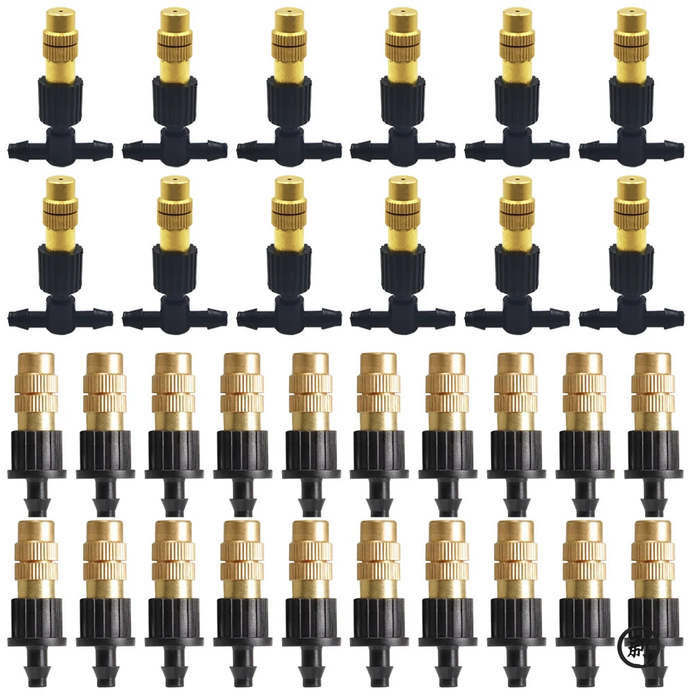10pcs 4/7PVC Outdoor Misting Cooling System Garden Irrigation Watering 1/4'' Brass Atomizer Adjustable Garden Micro Sprinklers