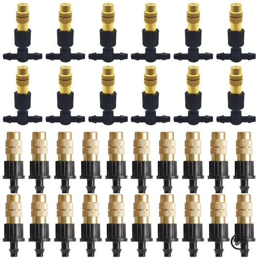 10pcs 4/7PVC Outdoor Misting Cooling System Garden Irrigation Watering 1/4'' Brass Atomizer Adjustable Garden Micro Sprinklers