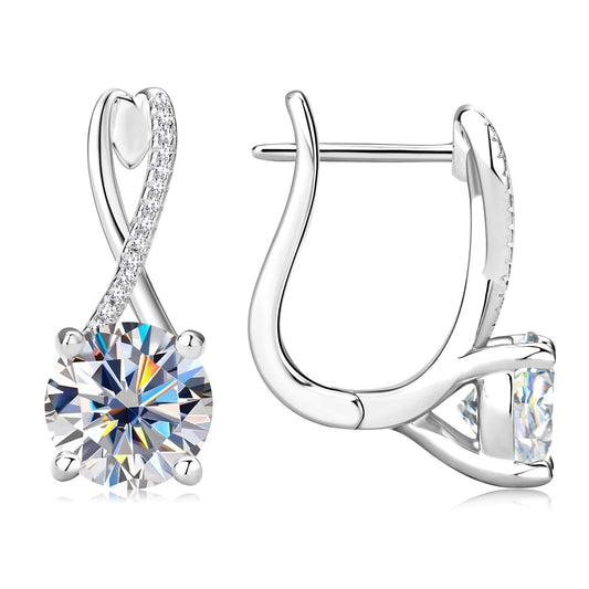 Plated 18K Gold 2 Carat Moissanite Hoop Earrings with Certificates 8mm Lab Diamond Earring for Women Original 925 Silver Jewelry